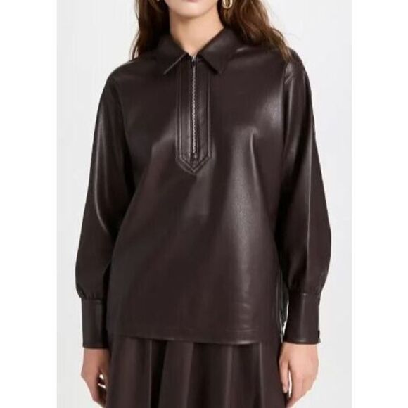 Rebecca Taylor 722439B041 Women's Sz XS Deep Port Brown Faux Leather Top - Picture 1 of 7